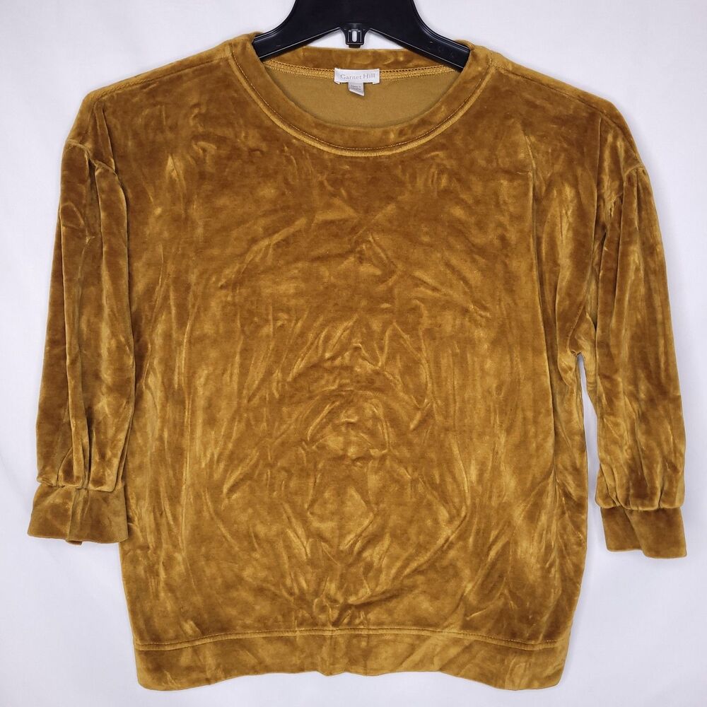 Garnet Hill Mustard Velvet Crewneck Sweater